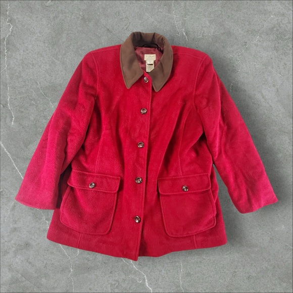 L.L. Bean Jackets & Blazers - L.L Bean Chore Jacket Womens XL Petite Red 0F‎ JN7 Wool Utility Barn Overcoat